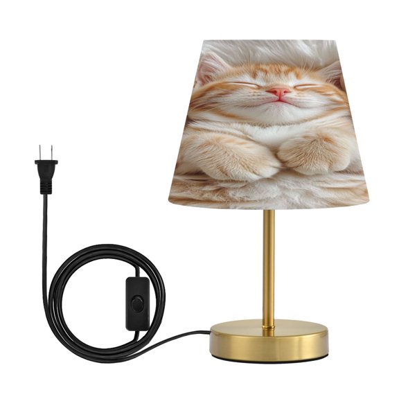 Modern Minimalist Cone Desk Lamp Antique Bronze Base & Linen Shade Bedside Table Lamp for Bedroom Living Room, Office, Dorm Cute Little Orange Cat Medium