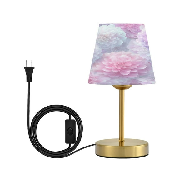 Modern Minimalist Cone Desk Lamp Antique Bronze Base & Linen Shade Bedside Table Lamp for Bedroom Living Room, Office, Dorm Cute Pastel Watercolor Floral Small
