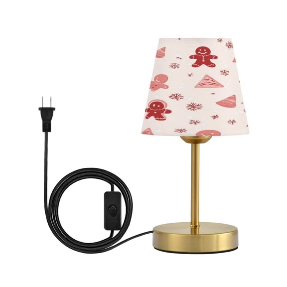 Modern Minimalist Cone Desk Lamp Antique Bronze Base & Linen Shade Bedside Table Lamp for Bedroom Living Room, Office, Dorm Gingerbread Men Pattern Small