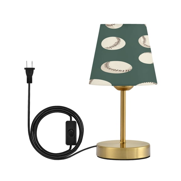 Modern Minimalist Cone Desk Lamp Antique Bronze Base & Linen Shade Bedside Table Lamp for Bedroom Living Room, Office, Dorm Green Baseball Pattern Small