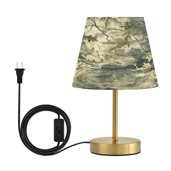 Modern Minimalist Cone Desk Lamp Antique Bronze Base & Linen Shade Bedside Table Lamp for Bedroom Living Room, Office, Dorm Green Camouflage Pattern Medium