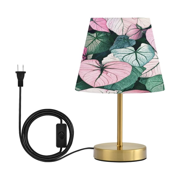 Modern Minimalist Cone Desk Lamp Antique Bronze Base & Linen Shade Bedside Table Lamp for Bedroom Living Room, Office, Dorm Large Caladium Plant Medium