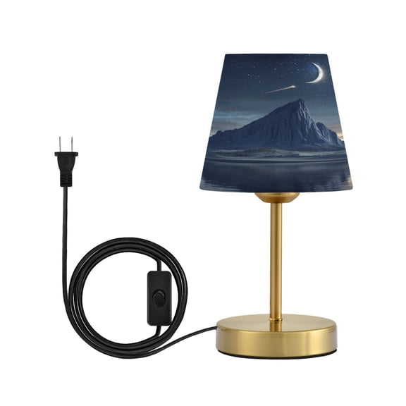 Modern Minimalist Cone Desk Lamp Antique Bronze Base & Linen Shade Bedside Table Lamp for Bedroom Living Room, Office, Dorm Majestic Mountain Peak Small