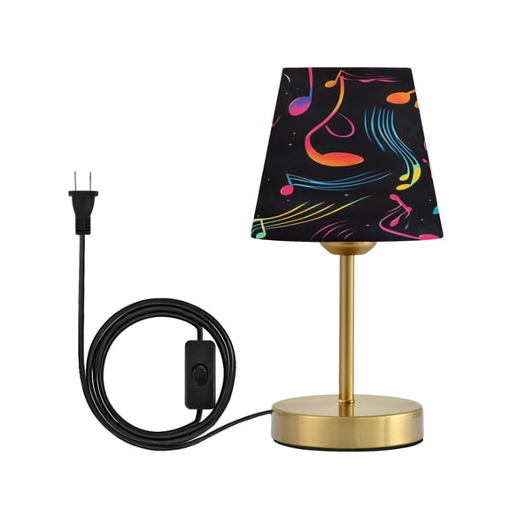Modern Minimalist Cone Desk Lamp Antique Bronze Base & Linen Shade Bedside Table Lamp for Bedroom Living Room, Office, Dorm Musical Notes and Waves Pattern Small