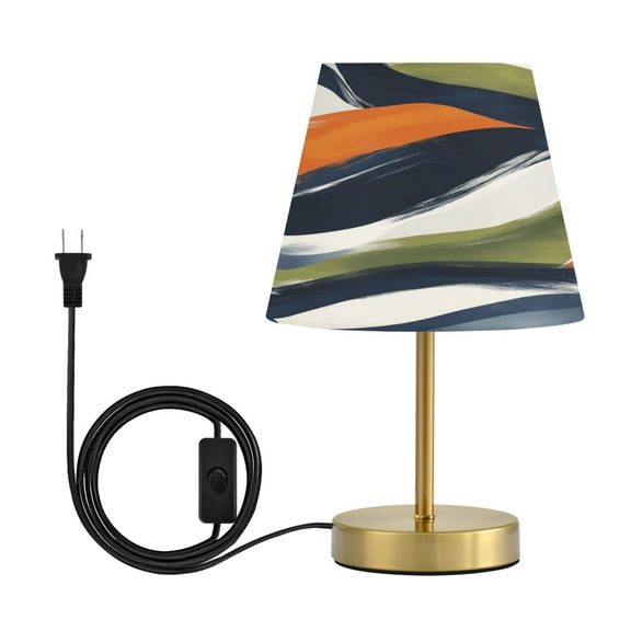 Modern Minimalist Cone Desk Lamp Antique Bronze Base & Linen Shade Bedside Table Lamp for Bedroom Living Room, Office, Dorm Navy Blue Abstract Pattern Medium