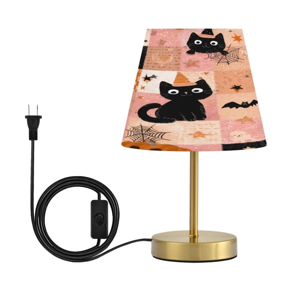 Modern Minimalist Cone Desk Lamp Antique Bronze Base & Linen Shade Bedside Table Lamp for Bedroom Living Room, Office, Dorm Orange Halloween Motif Medium