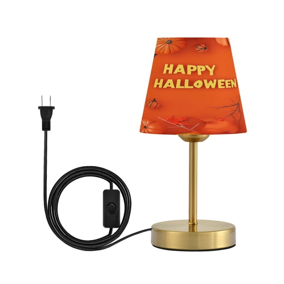 Modern Minimalist Cone Desk Lamp Antique Bronze Base & Linen Shade Bedside Table Lamp for Bedroom Living Room, Office, Dorm Orange Halloween Theme Small