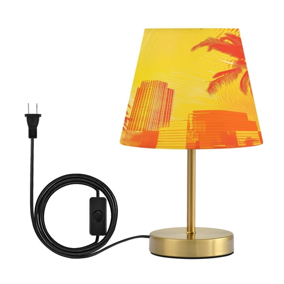 Modern Minimalist Cone Desk Lamp Antique Bronze Base & Linen Shade Bedside Table Lamp for Bedroom Living Room, Office, Dorm Orange Silhouettes Of Buildings Medium