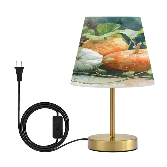 Modern Minimalist Cone Desk Lamp Antique Bronze Base & Linen Shade Bedside Table Lamp for Bedroom Living Room, Office, Dorm Orange and White Pumpkins Medium