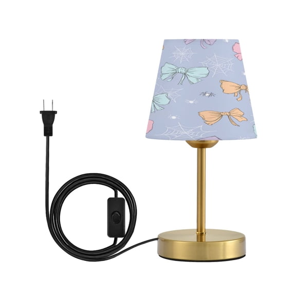 Modern Minimalist Cone Desk Lamp Antique Bronze Base & Linen Shade Bedside Table Lamp for Bedroom Living Room, Office, Dorm Pastel-colored Bows and Spider Webs Small