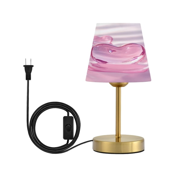 Modern Minimalist Cone Desk Lamp Antique Bronze Base & Linen Shade Bedside Table Lamp for Bedroom Living Room, Office, Dorm Pink Heart-shaped Glass Small