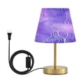 thumbnail image 1 of Modern Minimalist Cone Desk Lamp Antique Bronze Base & Linen Shade Bedside Table Lamp for Bedroom Living Room, Office, Dorm Purple Background with White Line Medium, 1 of 8