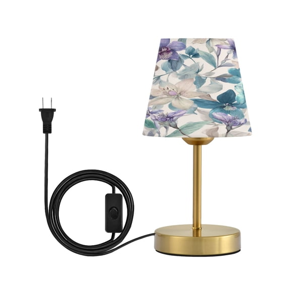Modern Minimalist Cone Desk Lamp Antique Bronze Base & Linen Shade Bedside Table Lamp for Bedroom Living Room, Office, Dorm Watercolor Orchids and Lilies Small