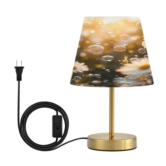 Modern Minimalist Cone Desk Lamp Antique Bronze Base & Linen Shade Bedside Table Lamp for Bedroom Living Room, Office, Dorm A Field Of Daisies Medium