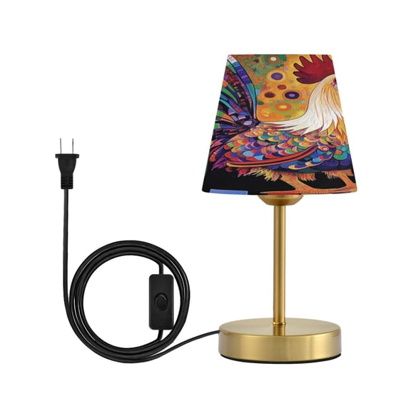 Modern Minimalist Cone Desk Lamp Antique Bronze Base & Linen Shade Bedside Table Lamp for Bedroom Living Room, Office, Dorm A Rooster Small