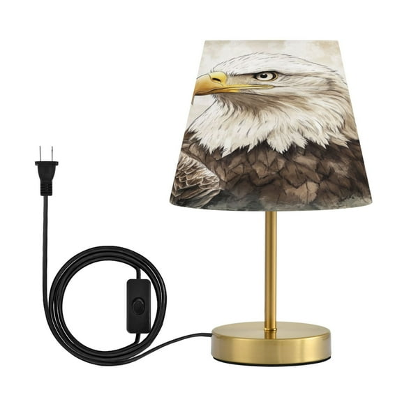 Modern Minimalist Cone Desk Lamp Antique Bronze Base & Linen Shade Bedside Table Lamp for Bedroom Living Room, Office, Dorm Bald Eagle Medium
