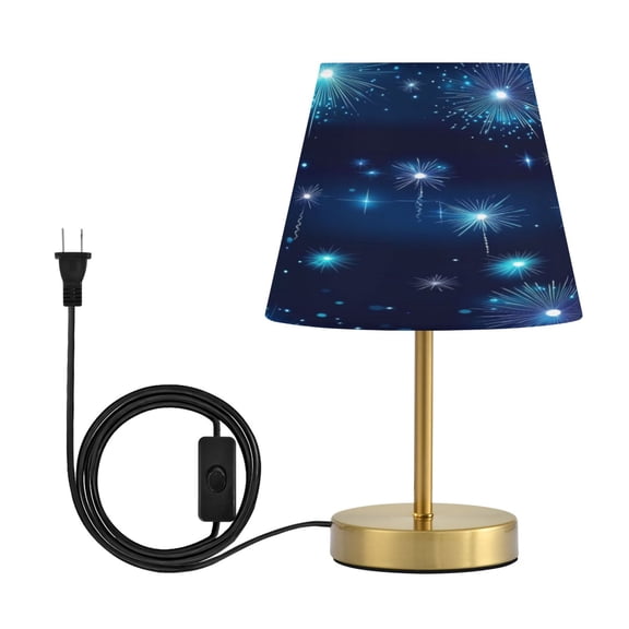 Modern Minimalist Cone Desk Lamp Antique Bronze Base & Linen Shade Bedside Table Lamp for Bedroom Living Room, Office, Dorm Blue Fireworks Medium
