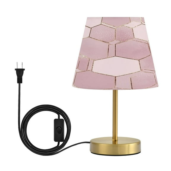 Modern Minimalist Cone Desk Lamp Antique Bronze Base & Linen Shade Bedside Table Lamp for Bedroom Living Room, Office, Dorm Blush Pink Hexagon Medium