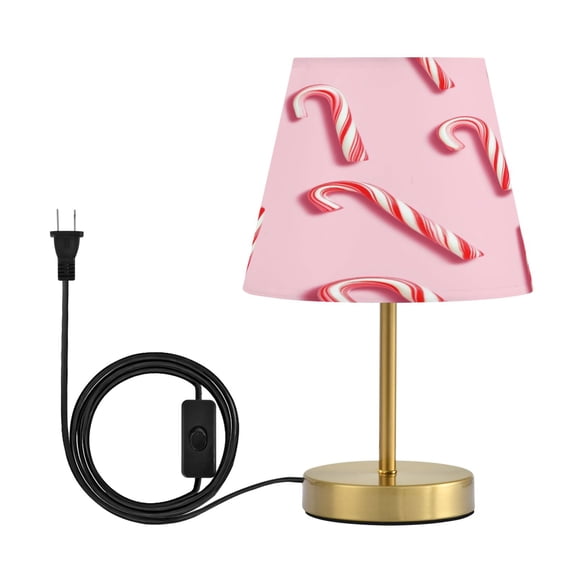 Modern Minimalist Cone Desk Lamp Antique Bronze Base & Linen Shade Bedside Table Lamp for Bedroom Living Room, Office, Dorm Candy Cane Stripes Medium