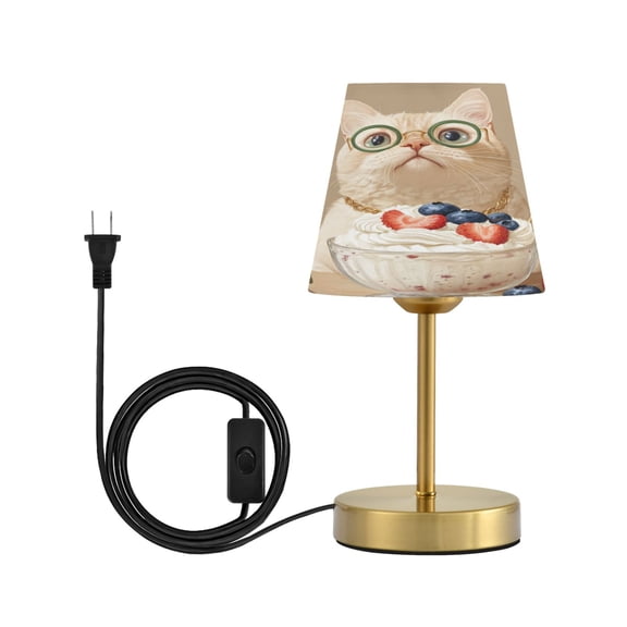 Modern Minimalist Cone Desk Lamp Antique Bronze Base & Linen Shade Bedside Table Lamp for Bedroom Living Room, Office, Dorm Cream-colored Cat Small