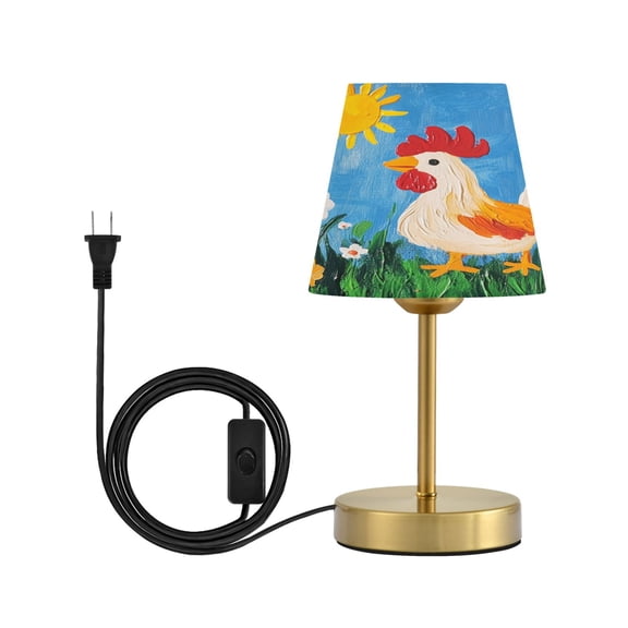 Modern Minimalist Cone Desk Lamp Antique Bronze Base & Linen Shade Bedside Table Lamp for Bedroom Living Room, Office, Dorm Cute Rooster Small