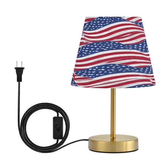 Modern Minimalist Cone Desk Lamp Antique Bronze Base & Linen Shade Bedside Table Lamp for Bedroom Living Room, Office, Dorm Flags Wave Pattern Medium