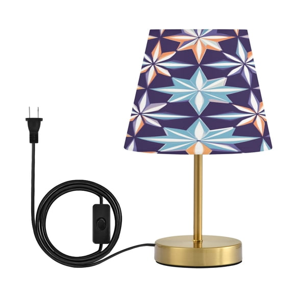 Modern Minimalist Cone Desk Lamp Antique Bronze Base & Linen Shade Bedside Table Lamp for Bedroom Living Room, Office, Dorm Geometric Stars Medium