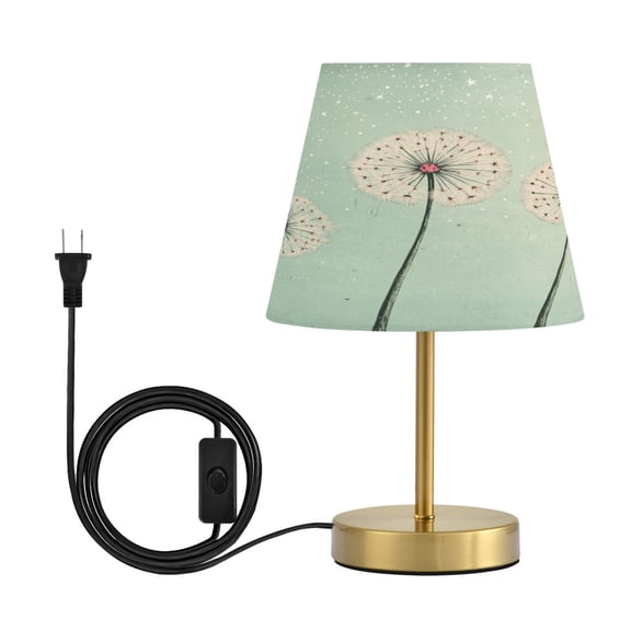 Modern Minimalist Cone Desk Lamp Antique Bronze Base & Linen Shade Bedside Table Lamp for Bedroom Living Room, Office, Dorm Large Dandelions Medium