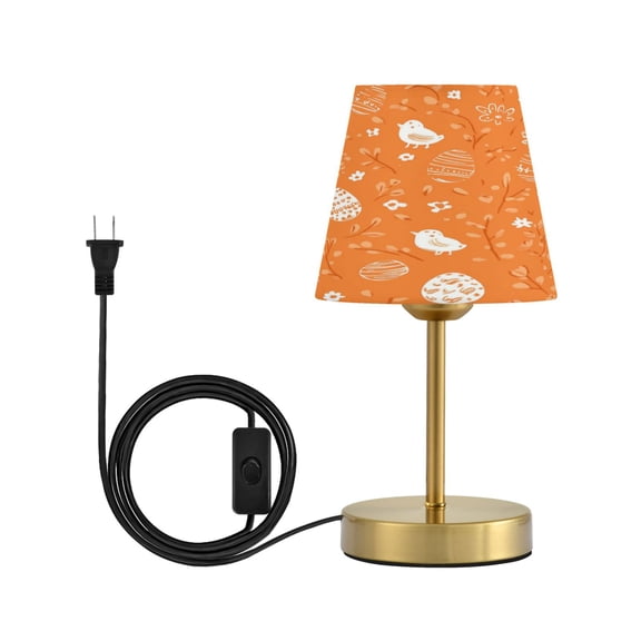 Modern Minimalist Cone Desk Lamp Antique Bronze Base & Linen Shade Bedside Table Lamp for Bedroom Living Room, Office, Dorm Orange Element Small