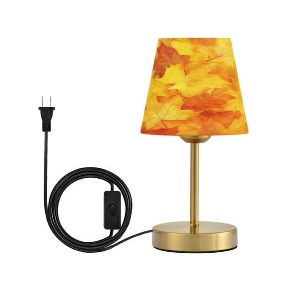 Modern Minimalist Cone Desk Lamp Antique Bronze Base & Linen Shade Bedside Table Lamp for Bedroom Living Room, Office, Dorm Orange Maple Leaves Small