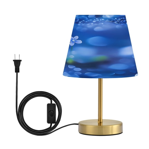 Modern Minimalist Cone Desk Lamp Antique Bronze Base & Linen Shade Bedside Table Lamp for Bedroom Living Room, Office, Dorm Small Blue Flowers Medium