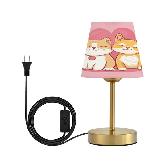 Modern Minimalist Cone Desk Lamp Antique Bronze Base & Linen Shade Bedside Table Lamp for Bedroom Living Room, Office, Dorm Yellow Cat and Dog Small