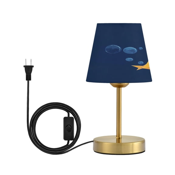 Modern Minimalist Cone Desk Lamp Antique Bronze Base & Linen Shade Bedside Table Lamp for Bedroom Living Room, Office, Dorm Yellow Origami Fish Small