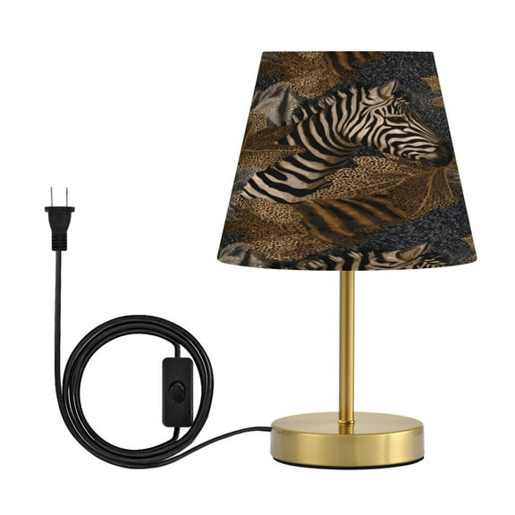 Modern Minimalist Cone Desk Lamp Antique Bronze Base & Linen Shade Bedside Table Lamp for Bedroom Living Room, Office, Dorm Zebra Print Medium