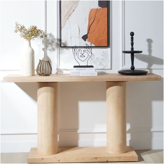 Modern Minimalist Console Table with Column Pedestal, Engineered Wood Entryway Table for Living Room & Hallway