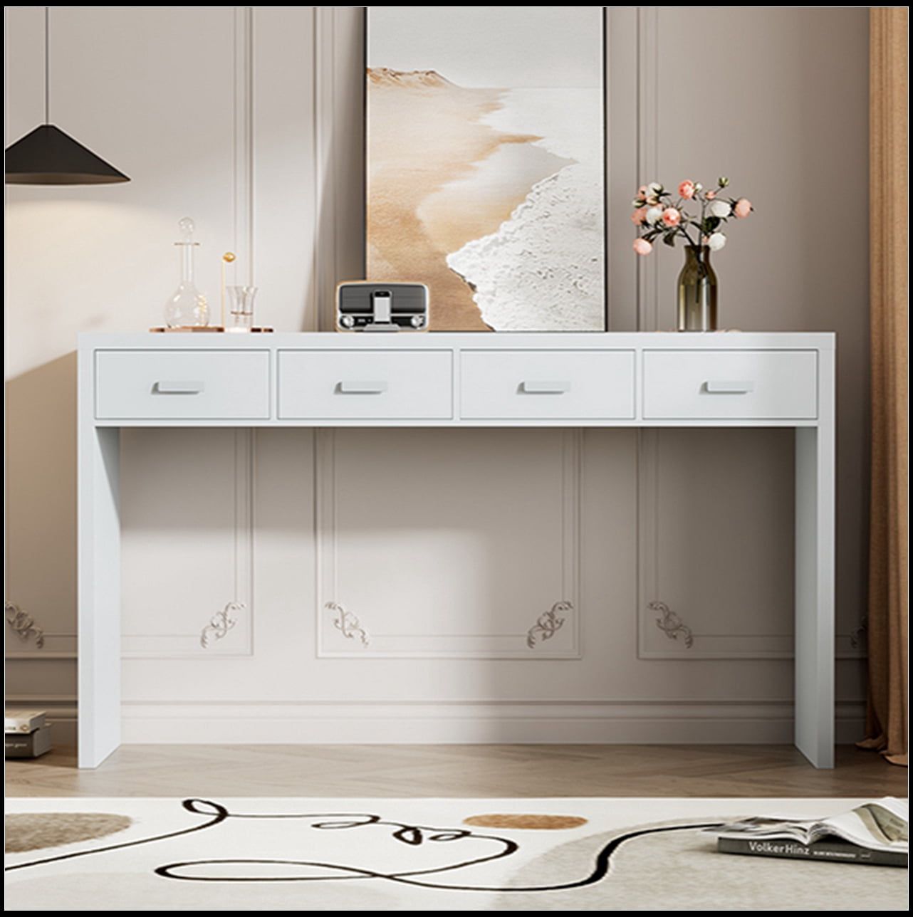 Tabletop Handle Modern Minimalist Console Table with Open Tabletop and Four Drawers ...