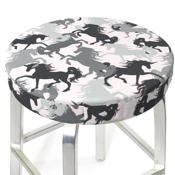 Modern Minimalist Cool Horse Round Bar Stool Seat Covers, Elastic Round Chair Cover Stool Seat Slipcover Bar Stool Cushions Round Pad for 12-14 inch