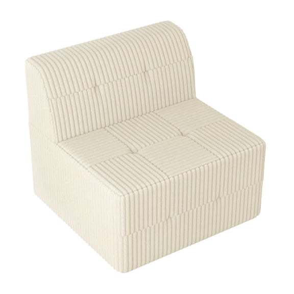 Modern Single Seat Corduroy Sofa Couch - Comfy Compressed Sleeper for Living Room & Bedroom, Space-Saving White Foam Design, Easy to Move, No Assembly Required