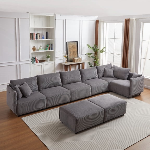 Modern Minimalist Corduroy Sofa with USB Charging | Two Sets for Various Spaces