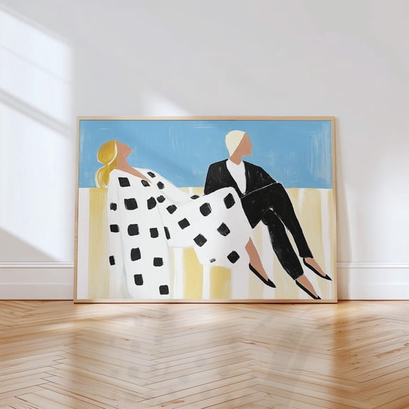 Modern Minimalist Couple Art Print, Abstract Figure Black And White Geometric Pattern, Contemporary, Serene Artwork Wall Art, Modern Wall Decor, 16x24 UNFRAMED