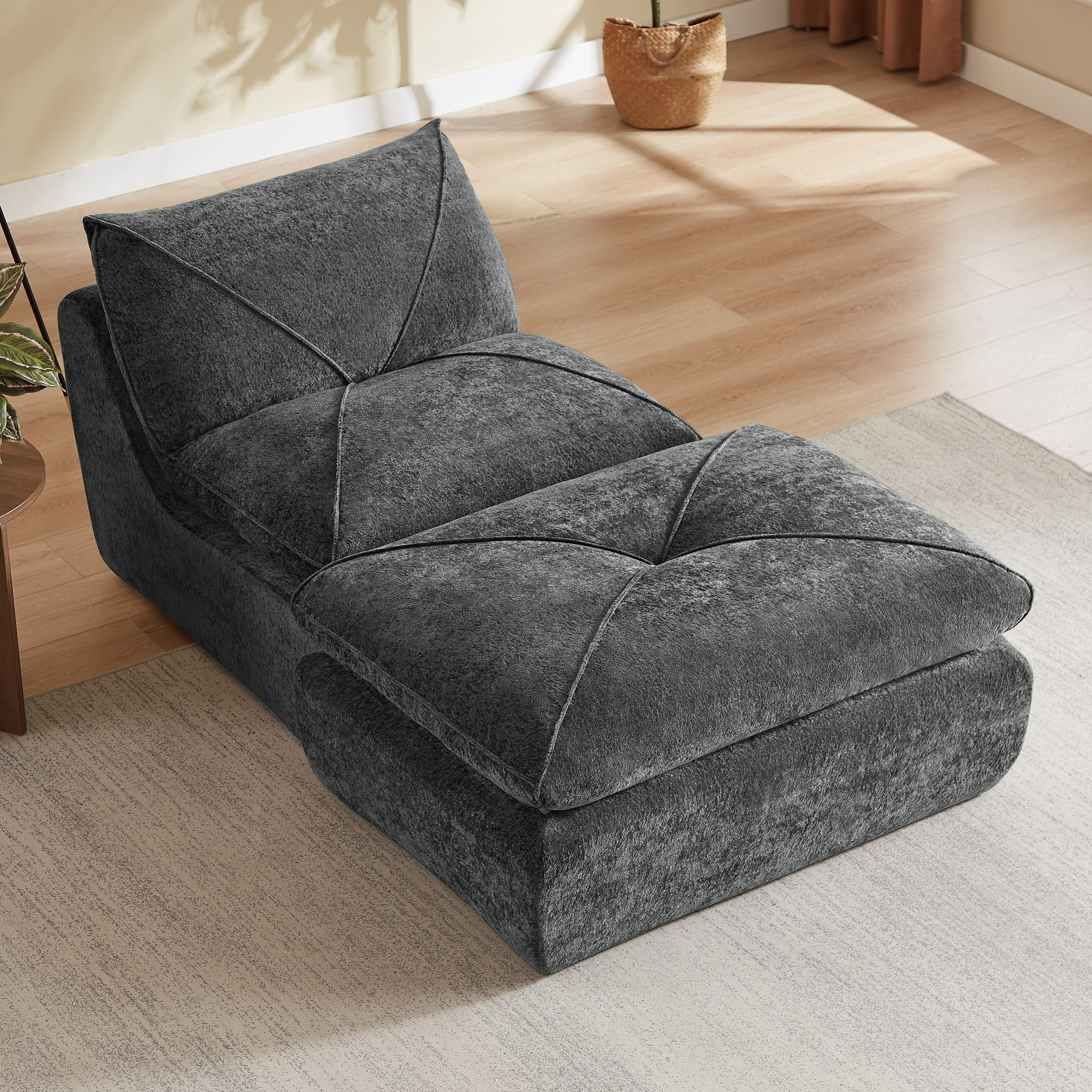 Modern Minimalist Dark Gray Chenille Sectional Sofa, Spacious Comfort Living Room Couch with Ottoman, Multi‑Functional Modular Sofa for Family Apartment