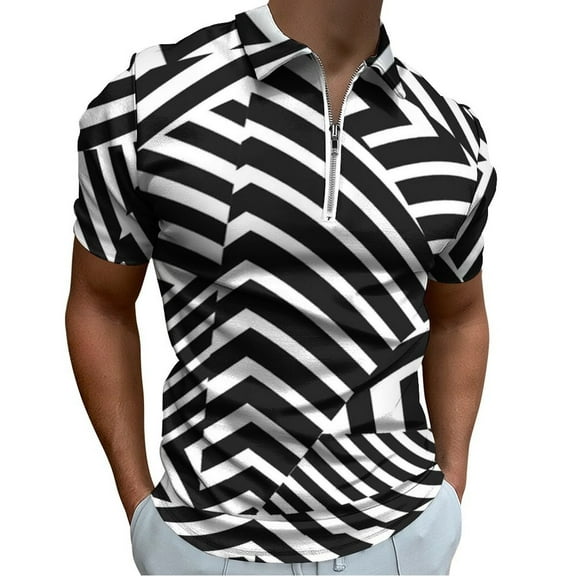 Modern Minimalist Dazzle Black And White Stripes Men Zipper T-shirt Summer Casual Short Sleeve T-shirt Top