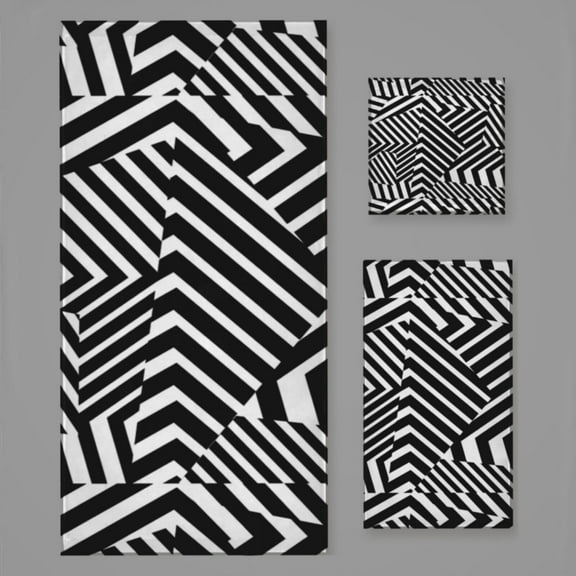 Modern Minimalist Dazzle Black And White Stripes Bath Towel Sets For Bathroom Hand Towels Fingertip Towels 3 Piece Soft Absorbent For Bathroom Kitchen Hotel Beach