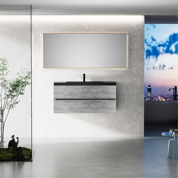 Modern Minimalist Design - Maximize bathroom functionality and style with a gray storage vanity