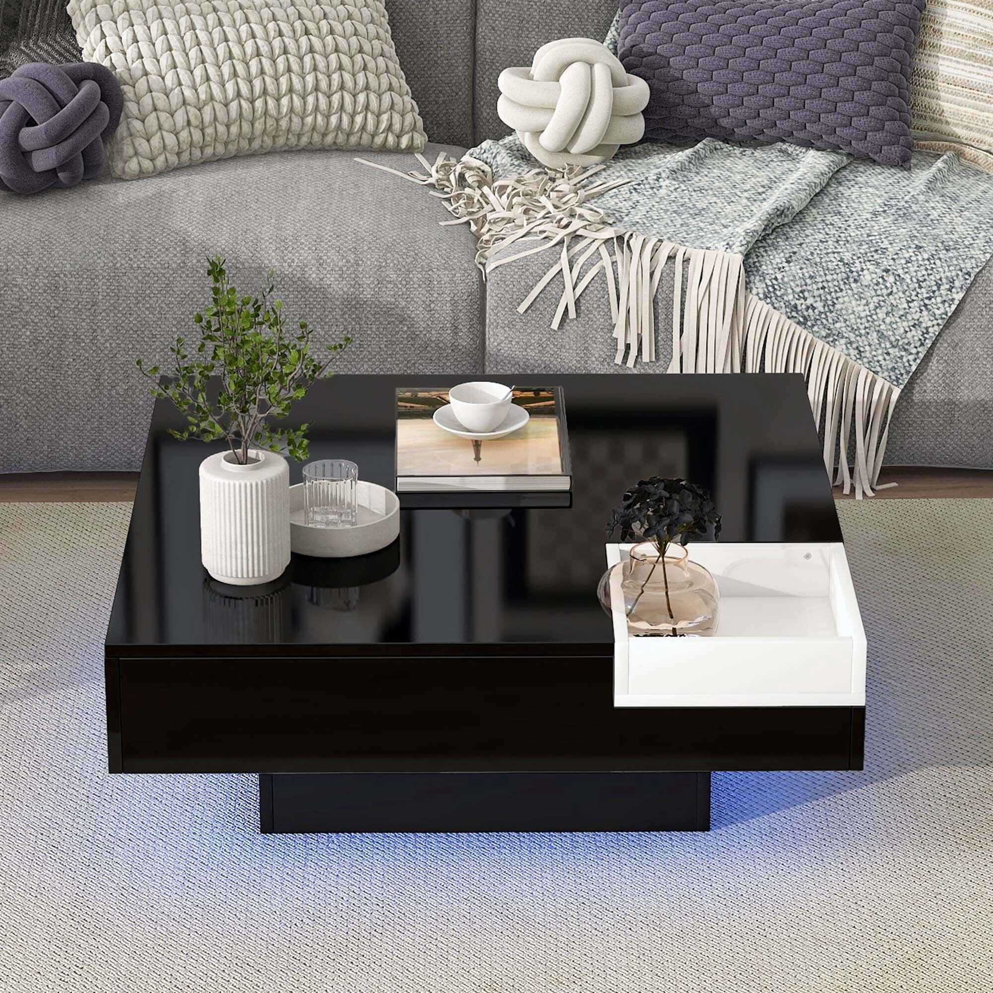 Modern Minimalist Design Square Coffee Table with Detachable Tray and ...