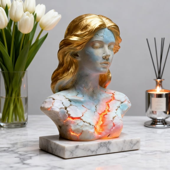 Modern Minimalist Desktop Sculpture - Abstract Resin Art Piece with Night Light, Elegant Living Room Tabletop Display