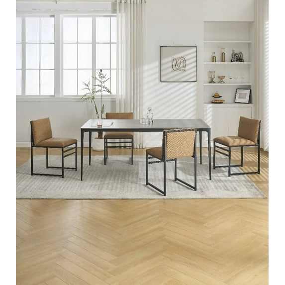Modern Minimalist Dining Chairs - 2-Pack with Metal Base & Upholstered Linen