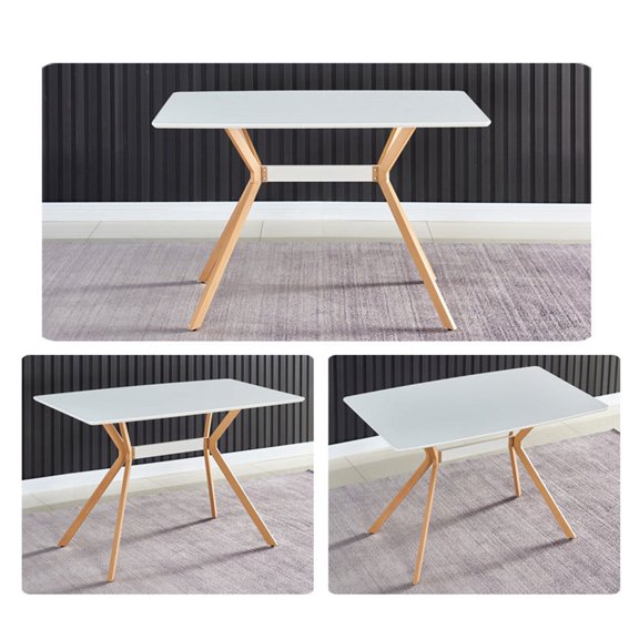 Modern Minimalist Dining Table, 47 Inch MDF Anti-Scratch Top with Metal Heat Transfer Legs, Adjustable Leveling Feet, for Dining Room, Kitchen, Office (White)