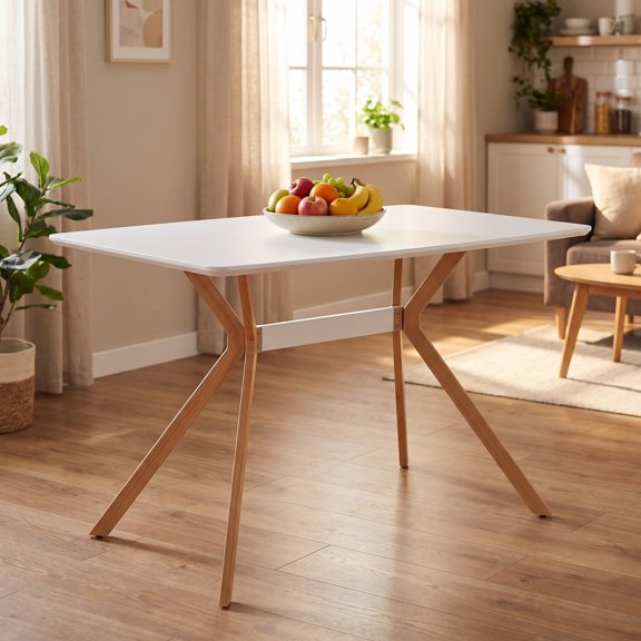 Modern Minimalist Dining Table, Multi-Functional Side Table with Leveling Feet and Metal Storage Shelf, Ideal for Dining Room, Kitchen and Study Desk, White