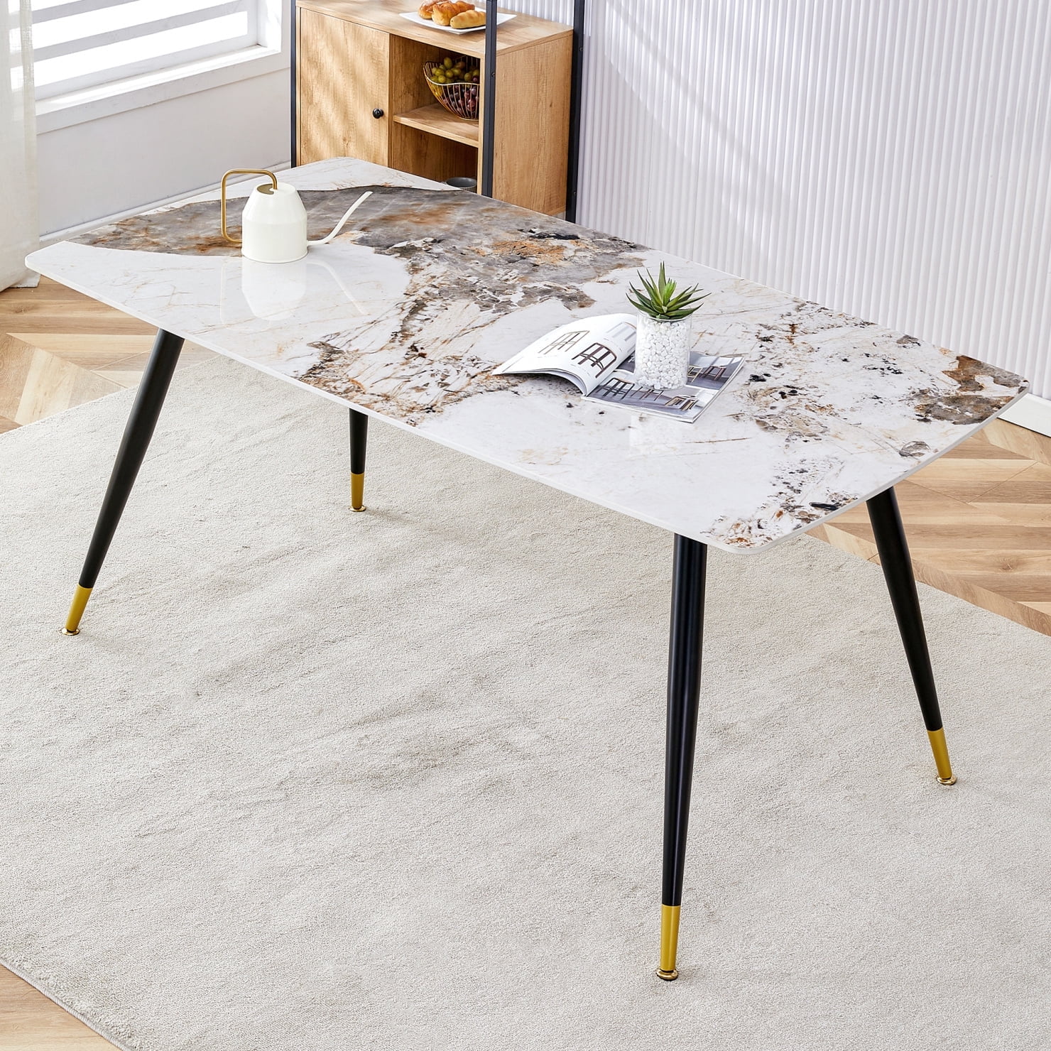 Modern Minimalist Dining Table, Rectangular Small Space Kitchen Table With White Imitation ...